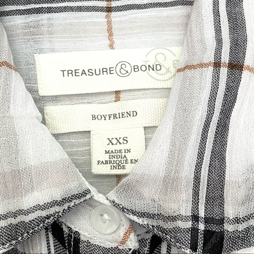 NEW TREASURE & BOND Nordstrom Semi Sheer Boyfriend Fit White Renee Plaid Shirt - Picture 5 of 9